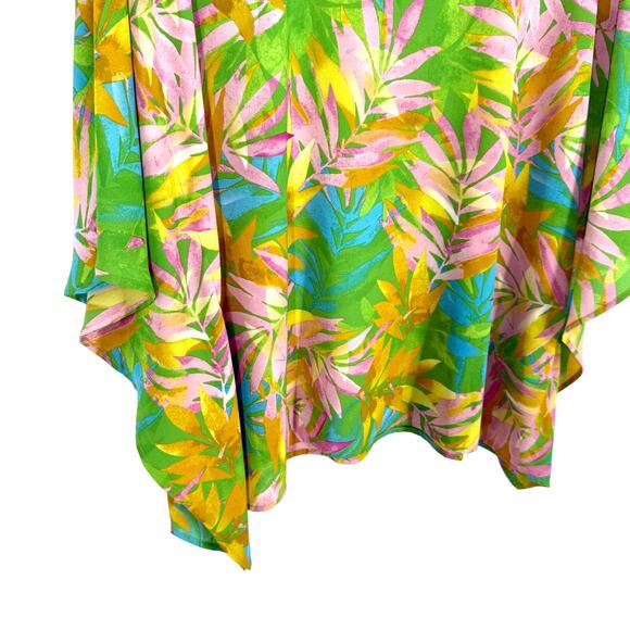 Belle by Kim Gravel Sz Medium Tropical Beach Kimono Style Green Blouse Shirt Top - Picture 4 of 8